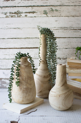 Hand-Carved Tall Wooden Bottles