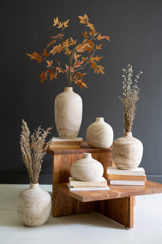 Carved Wooden Bulb Vases