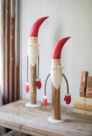 Painted Metal and Wood Tabletop Santas