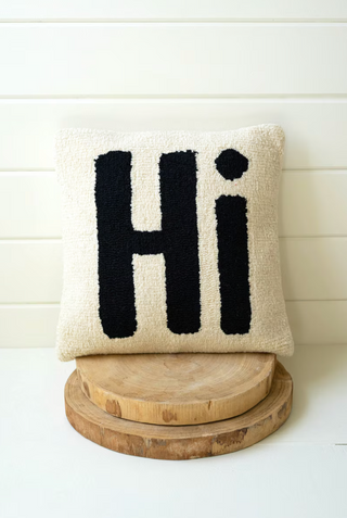 Hi Hand-Hooked Pillow